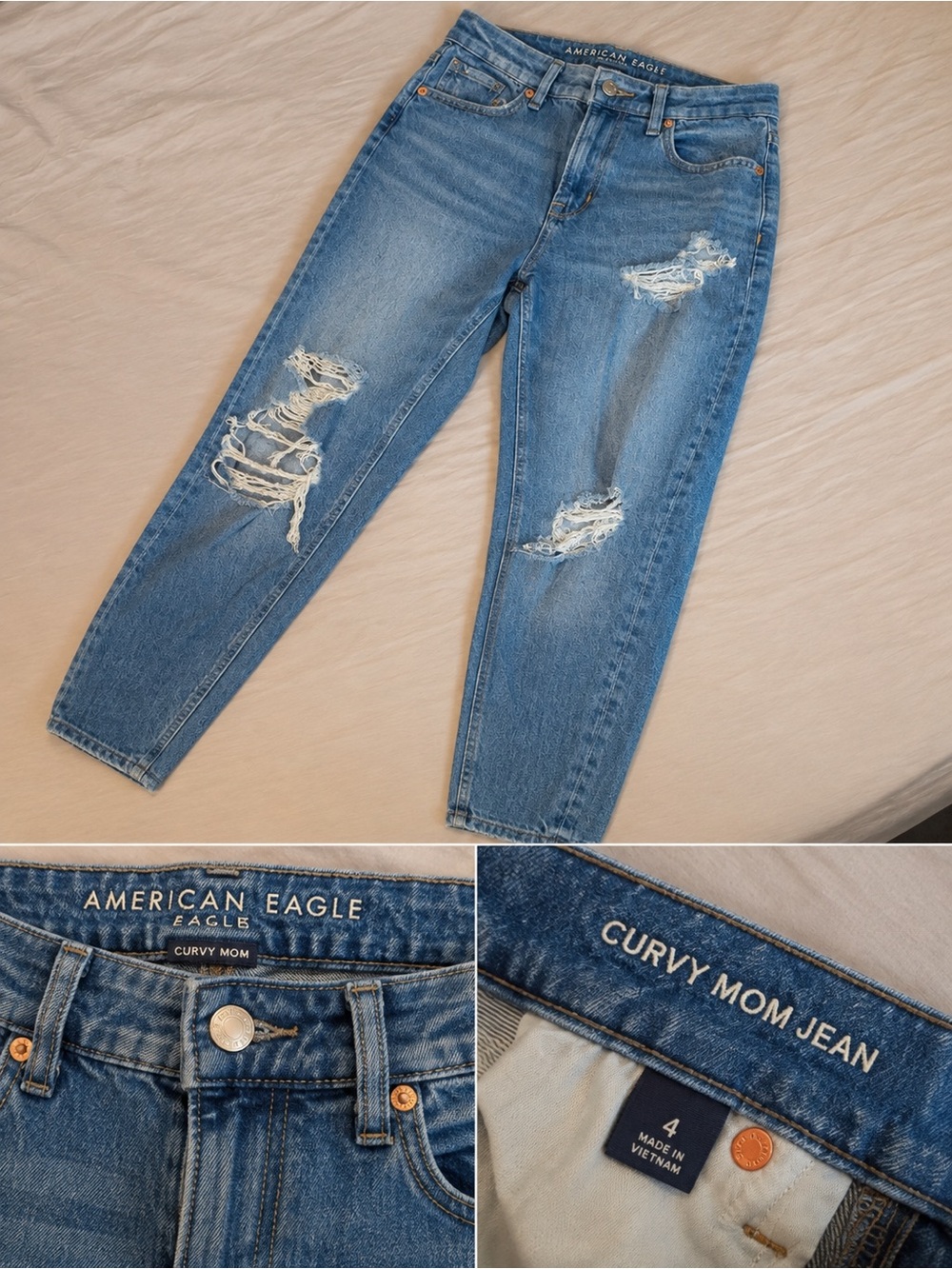 American Eagle Outfitters Curvy Mom Straight Leg Ripped Blue Jeans